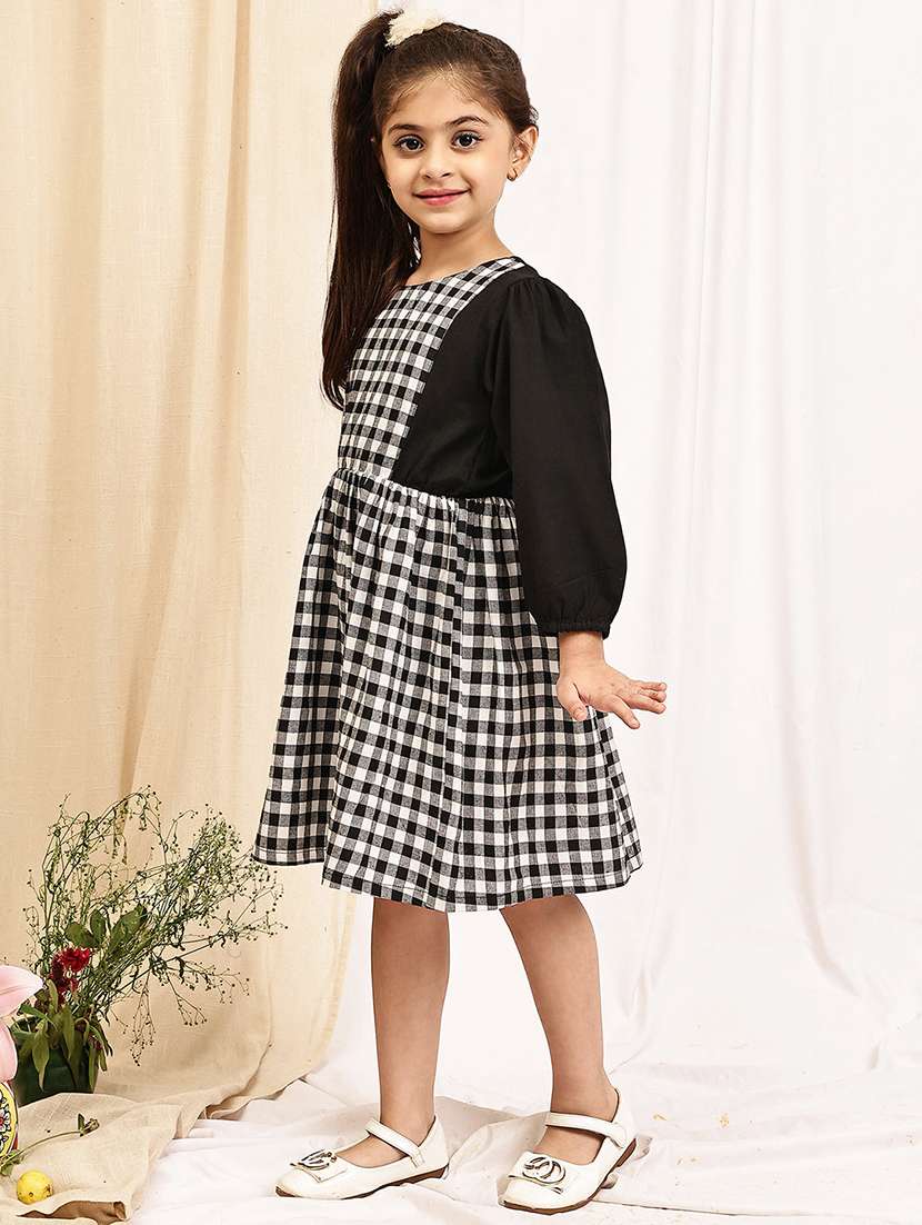 girls checkered puff sleeve a-line dress - 22329609 -  Standard Image - 1