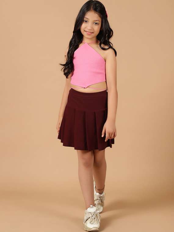girls solid skirt & top co-ord set - 22329637 -  Standard Image - 1