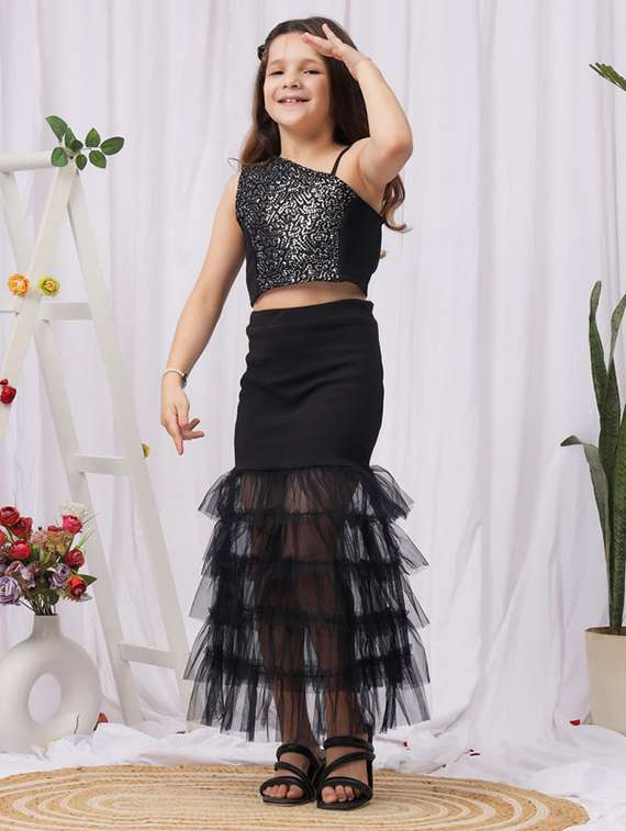 girls solid skirt & top co-ord set - 22329639 -  Standard Image - 1