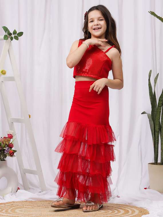 girls solid skirt & top co-ord set - 22329640 -  Standard Image - 1