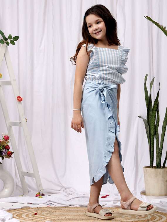 girls striped top and short set with wrap skirt - 22329643 -  Standard Image - 1