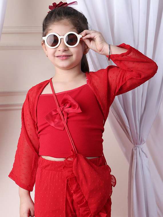 girls solid top and shorts set with wrap skirt - 22329664 -  Standard Image - 4
