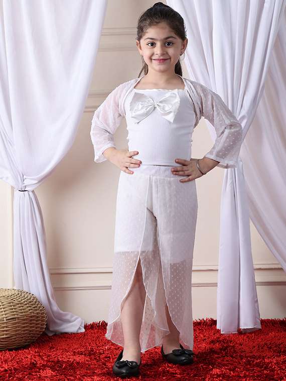 girls solid top and shorts set with wrap skirt - 22329666 -  Standard Image - 1