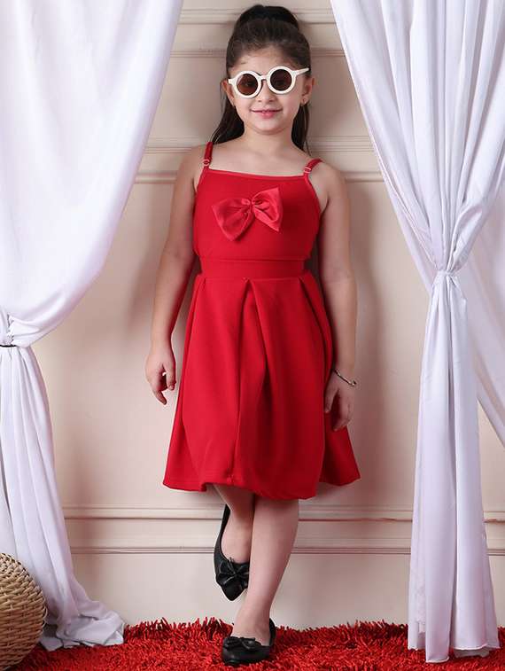 girls solid shoulder strap flared dress