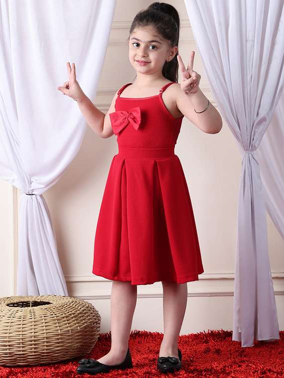 girls solid shoulder strap flared dress - 22329667 -  Standard Image - 4