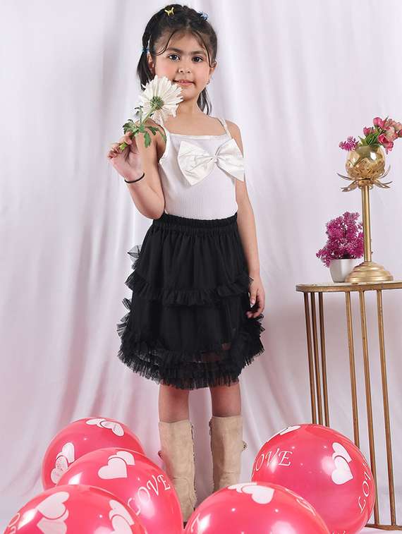 girls solid skirt & top co-ord set - 22329672 -  Standard Image - 1