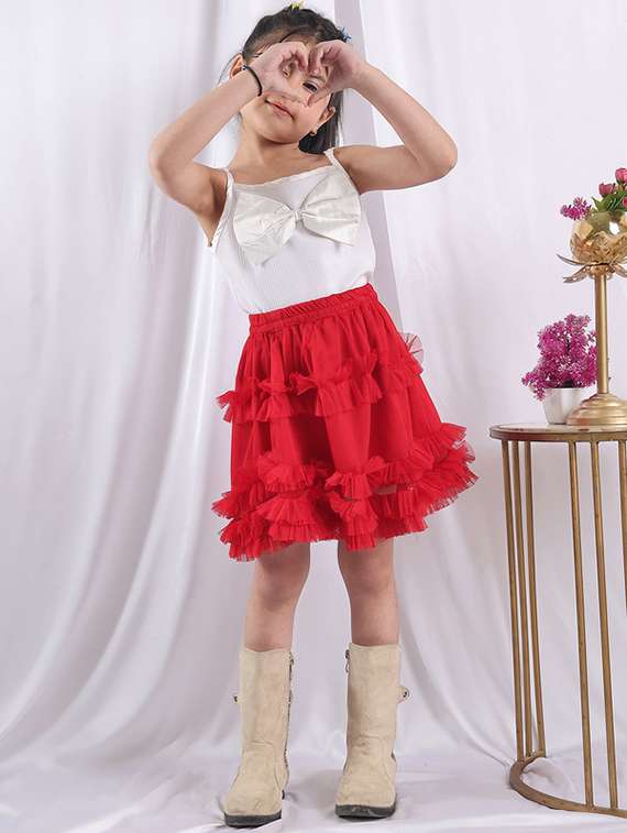 girls solid skirt & top co-ord set