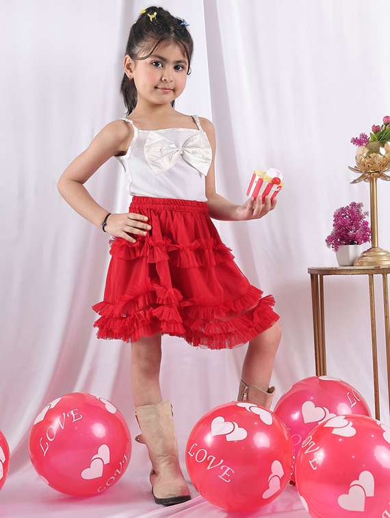 girls solid skirt & top co-ord set - 22329673 -  Standard Image - 1