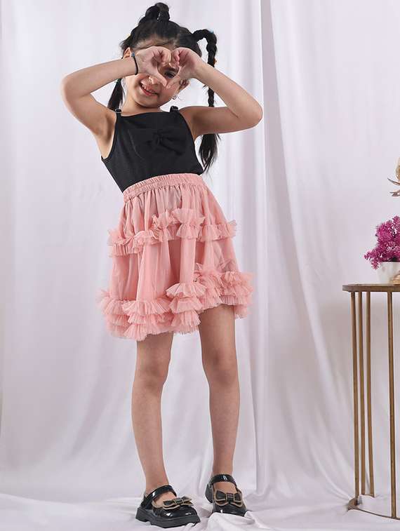 girls solid skirt & top co-ord set