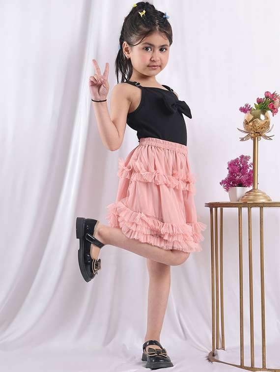 girls solid skirt & top co-ord set - 22329674 -  Standard Image - 1