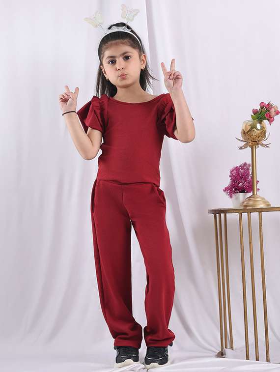 girls solid ruffle sleeve jump suit - 22329675 -  Standard Image - 1