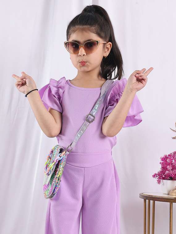 girls solid ruffle sleeve jump suit - 22329676 -  Standard Image - 1