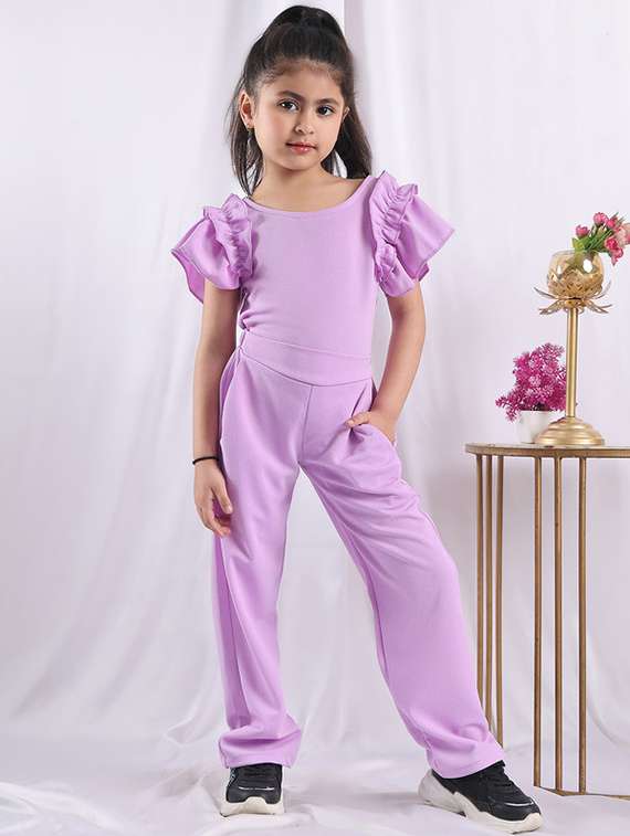 girls solid ruffle sleeve jump suit - 22329676 -  Standard Image - 4