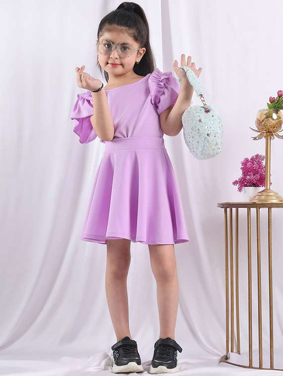 girls solid ruffle sleeve flared dress - 22329678 -  Standard Image - 1