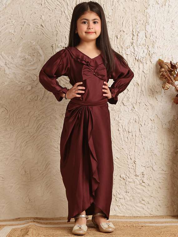 girls solid long sleeve asymmetric dress - 22329679 -  Standard Image - 1