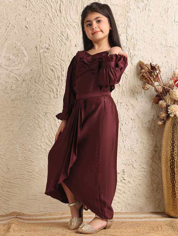 girls solid long sleeve asymmetric dress - 22329679 -  Standard Image - 4