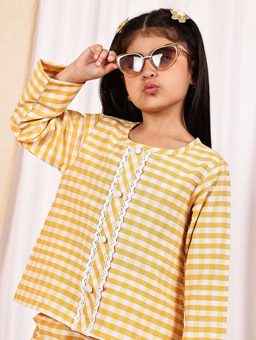 girls checkered long sleeve top & trouser co-ord set - 22329689 -  Standard Image - 1