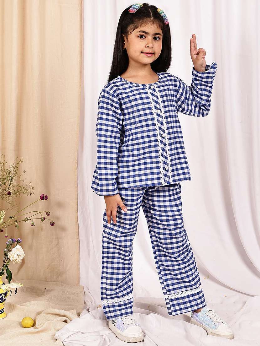 girls checkered long sleeve top & trouser co-ord set - 22329690 -  Standard Image - 1
