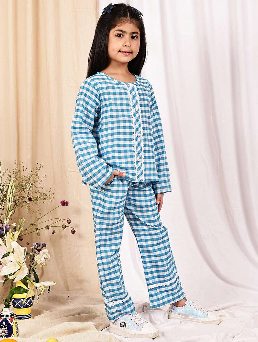 girls checkered long sleeve top & trouser co-ord set - 22329691 -  Standard Image - 1
