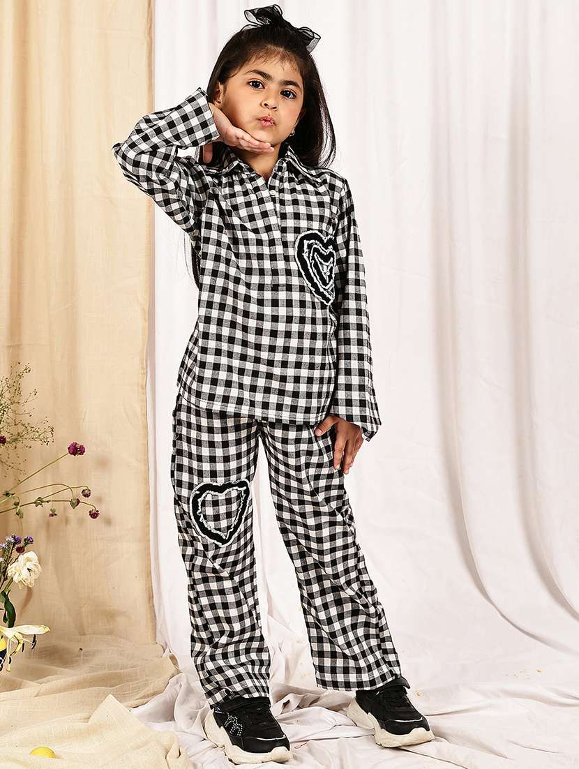 girls checkered long sleeve top & trouser co-ord set - 22329693 -  Standard Image - 1