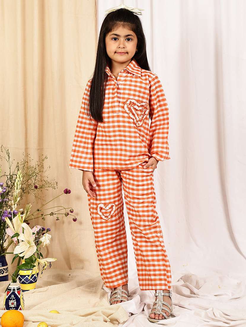 girls checkered long sleeve top & trouser co-ord set - 22329694 -  Standard Image - 1