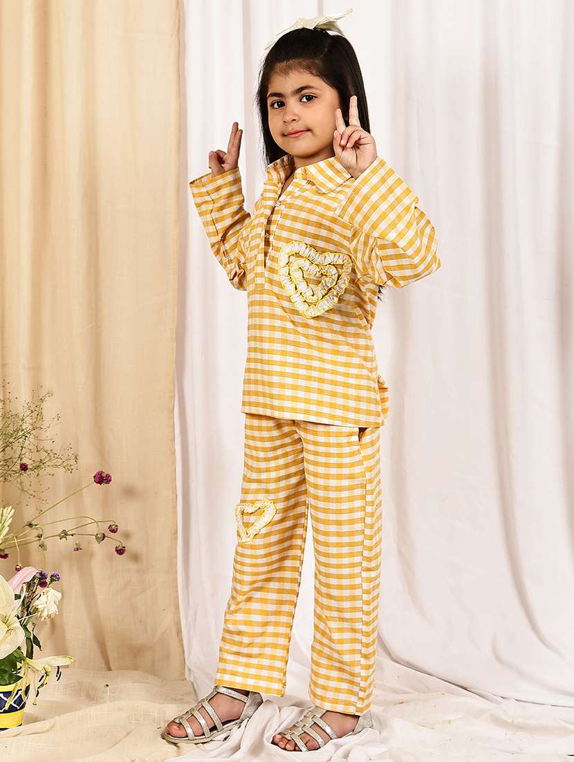 girls checkered long sleeve top & trouser co-ord set - 22329695 -  Standard Image - 1