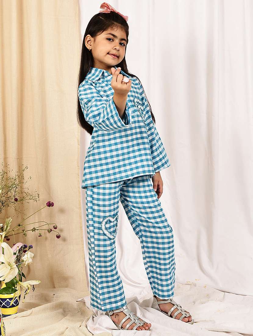 girls checkered long sleeve top & trouser co-ord set - 22329696 -  Standard Image - 1
