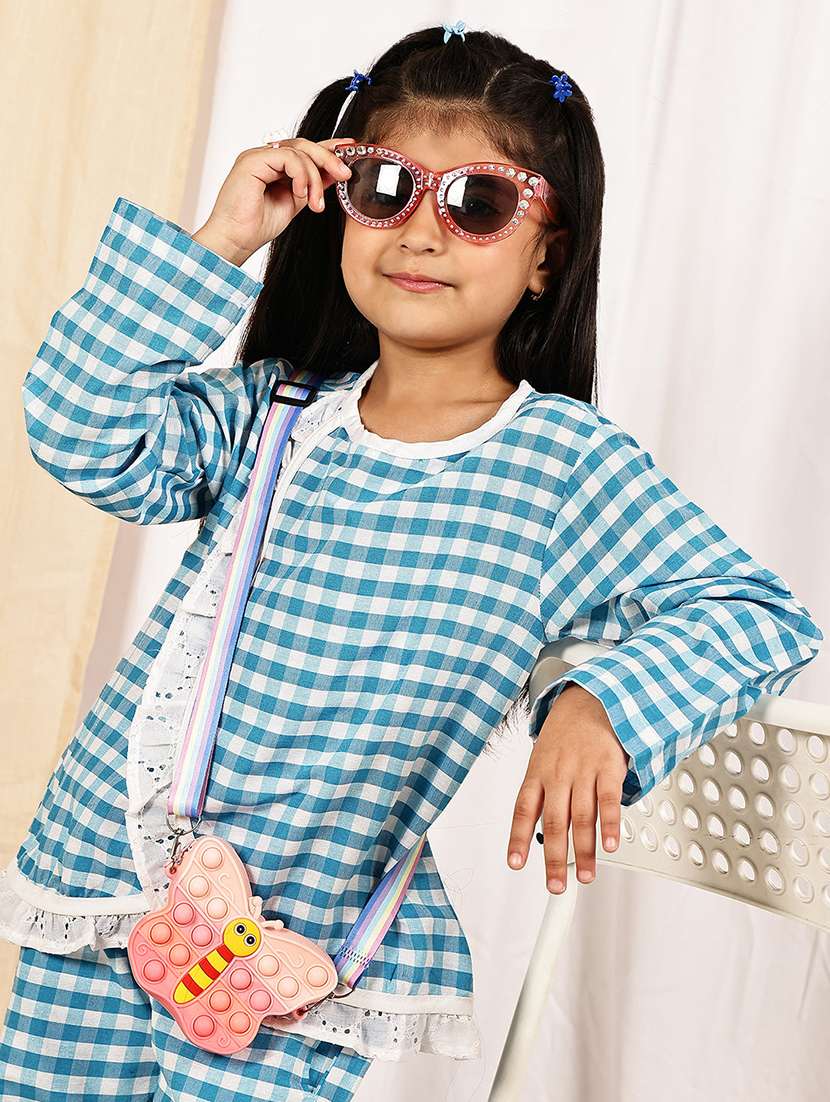 girls checkered long sleeve top & trouser co-ord set - 22329697 -  Standard Image - 1