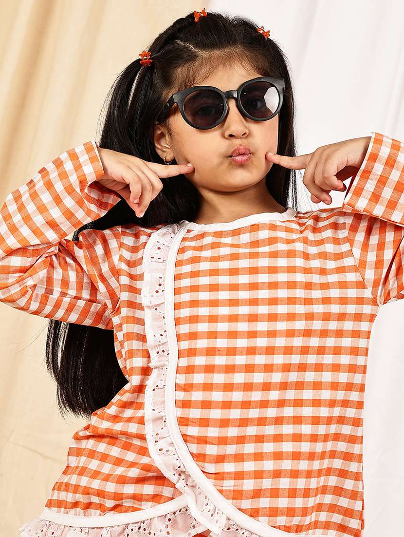 girls checkered long sleeve top & trouser co-ord set - 22329699 -  Standard Image - 1