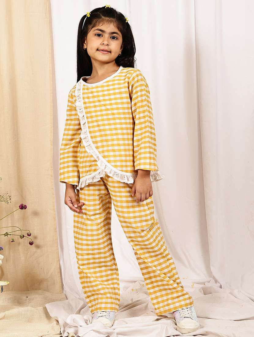 girls checkered long sleeve top & trouser co-ord set - 22329700 -  Standard Image - 1