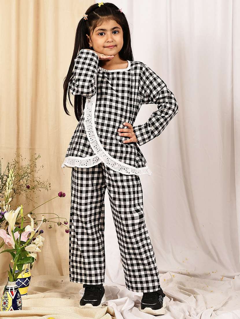 girls checkered long sleeve top & trouser co-ord set - 22329701 -  Standard Image - 1