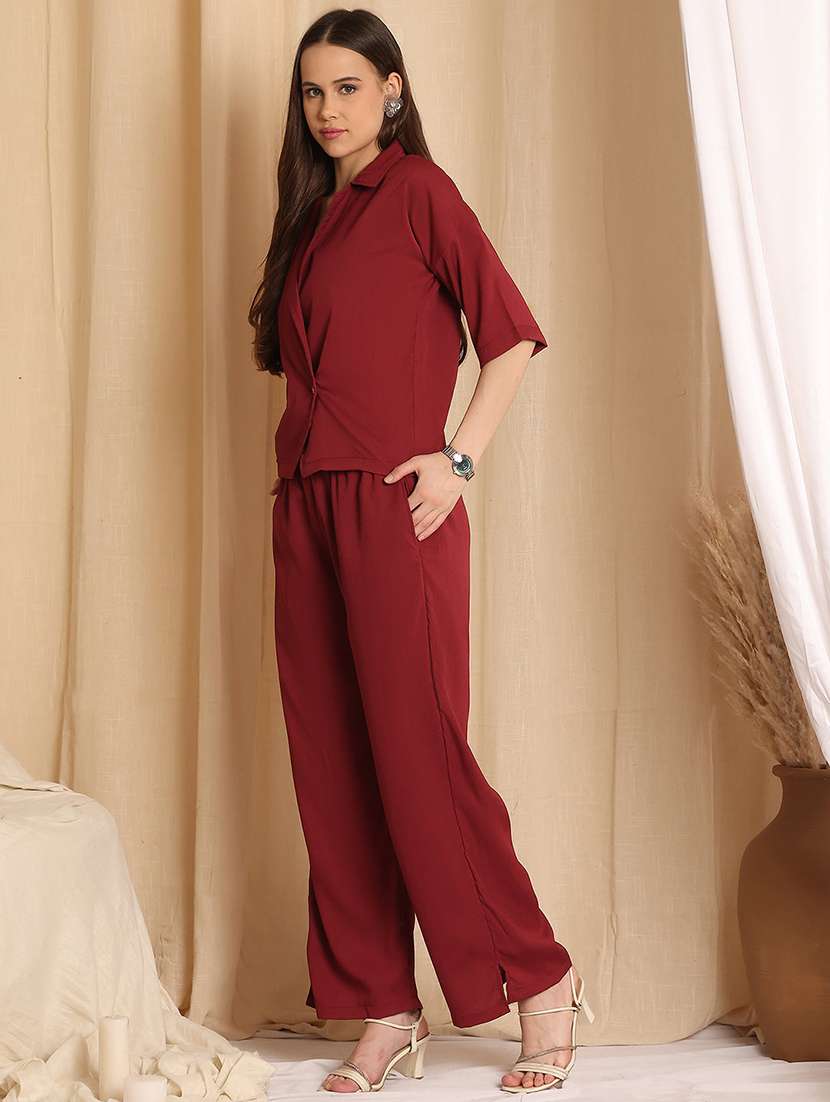 women solid blazer and trouser co-ord set - 22329796 -  Standard Image - 4