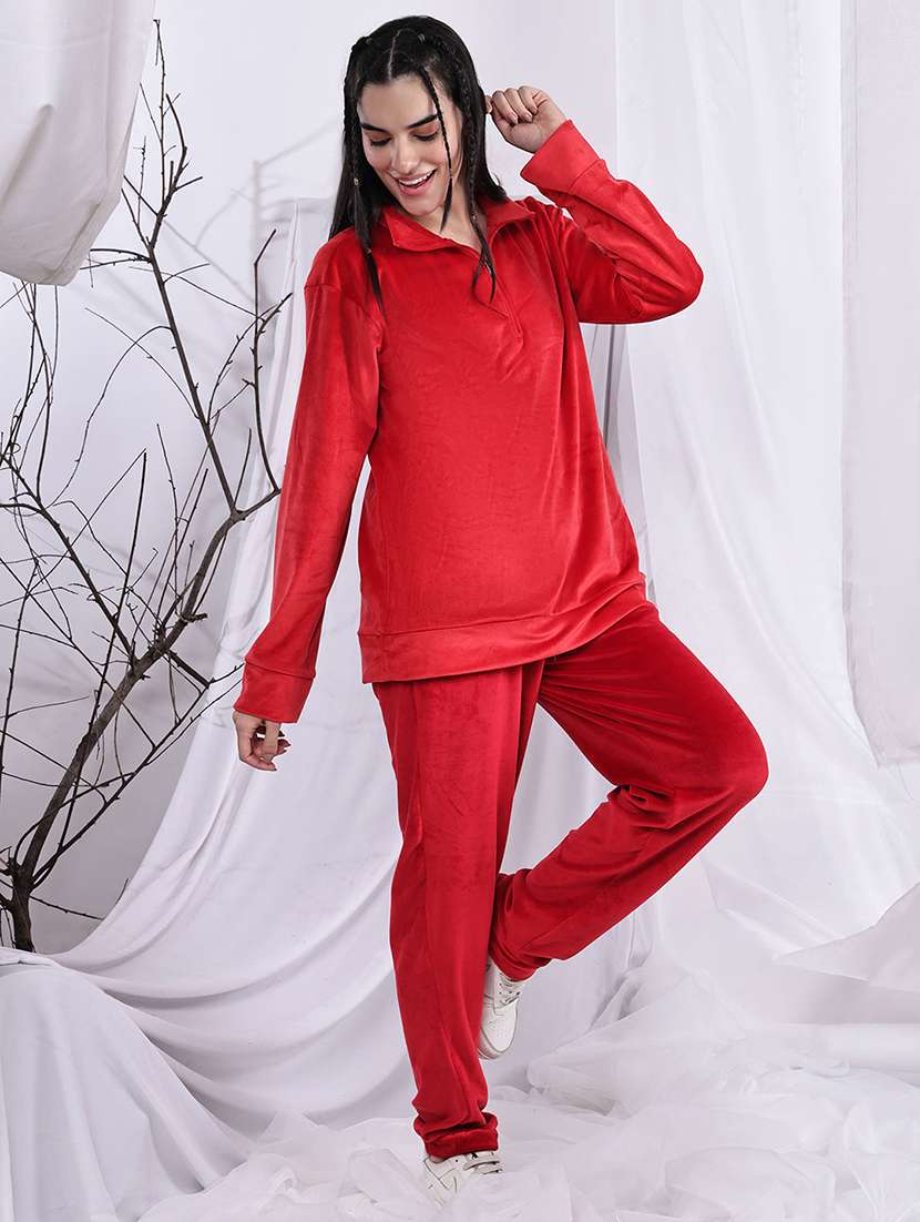 women solid long sleeve winter co-ord set - 22329835 -  Standard Image - 1