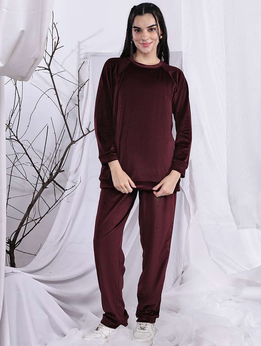 women solid long sleeve winter co-ord set - 22329837 -  Standard Image - 1