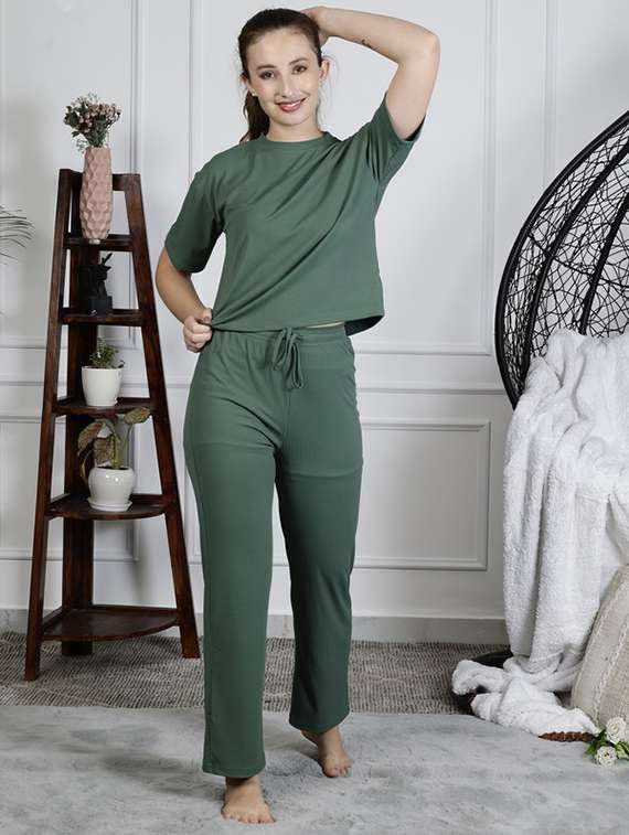 women solid nightwear pyjama set - 22329942 -  Standard Image - 1