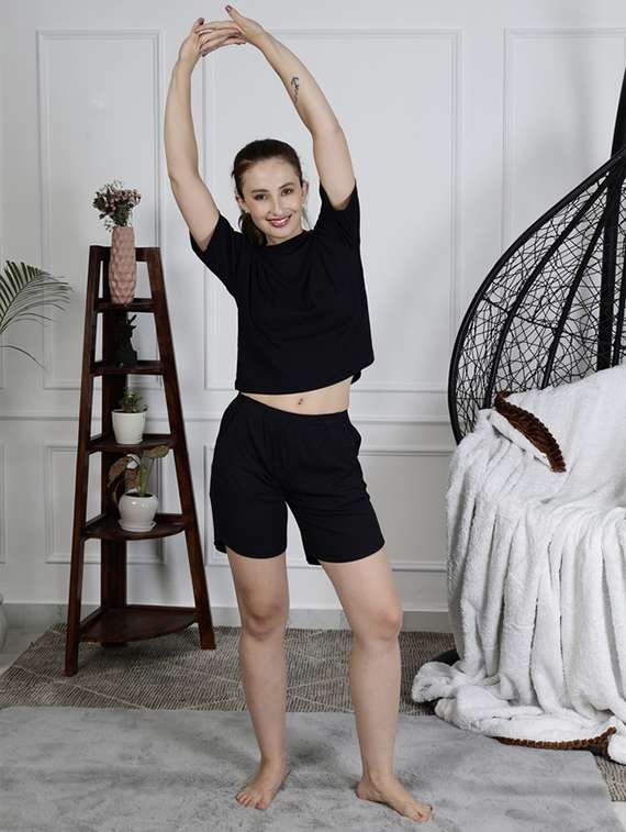 women solid shorts nightwear set - 22329958 -  Standard Image - 1