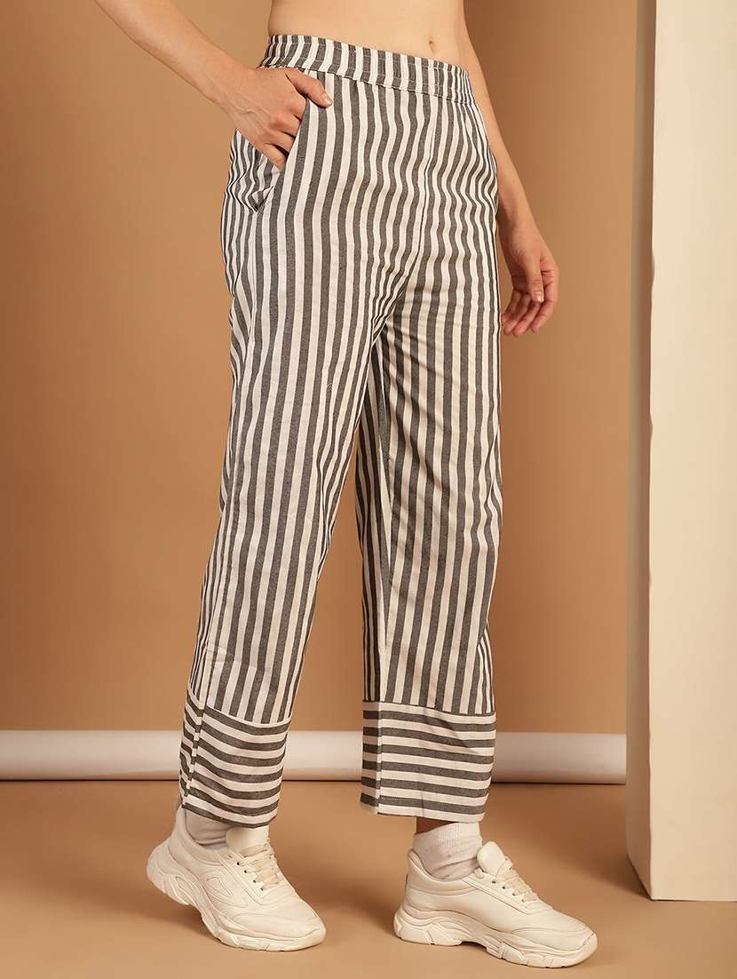 women striped mid rise straight trouser