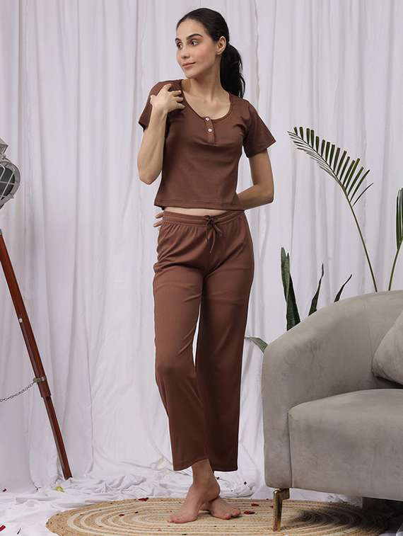 women solid nightwear pyjama set - 22330022 -  Standard Image - 1