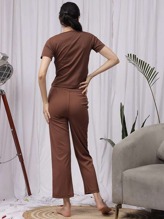women solid nightwear pyjama set - 22330022 -  Standard Image - 4