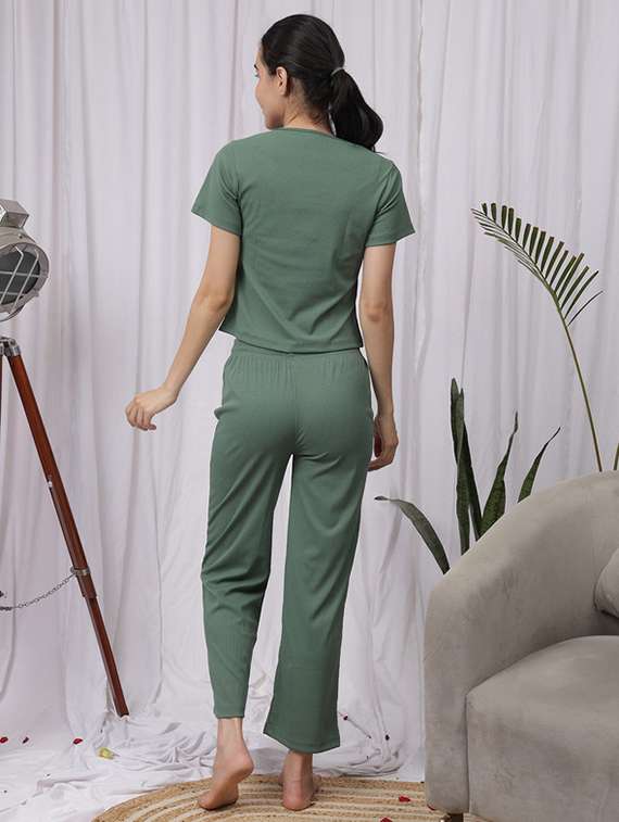 women solid nightwear pyjama set - 22330024 -  Standard Image - 4