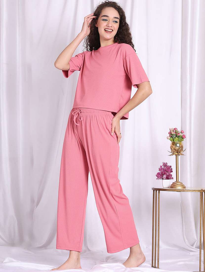 women solid nightwear pyjama set - 22330046 -  Standard Image - 1