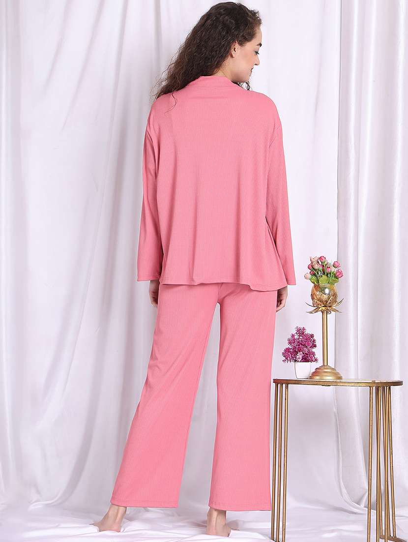 women solid nightwear pyjama set - 22330049 -  Standard Image - 4