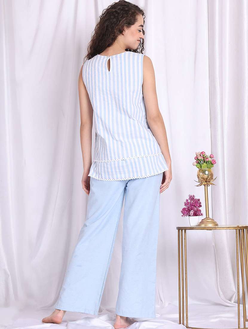 women striped nightwear pyjama set - 22330054 -  Standard Image - 4