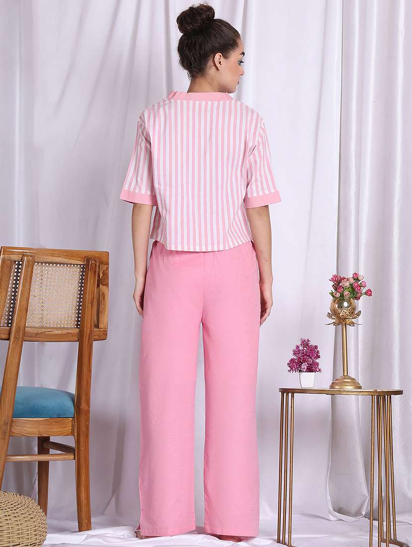 women striped nightwear pyjama set - 22330062 -  Standard Image - 4