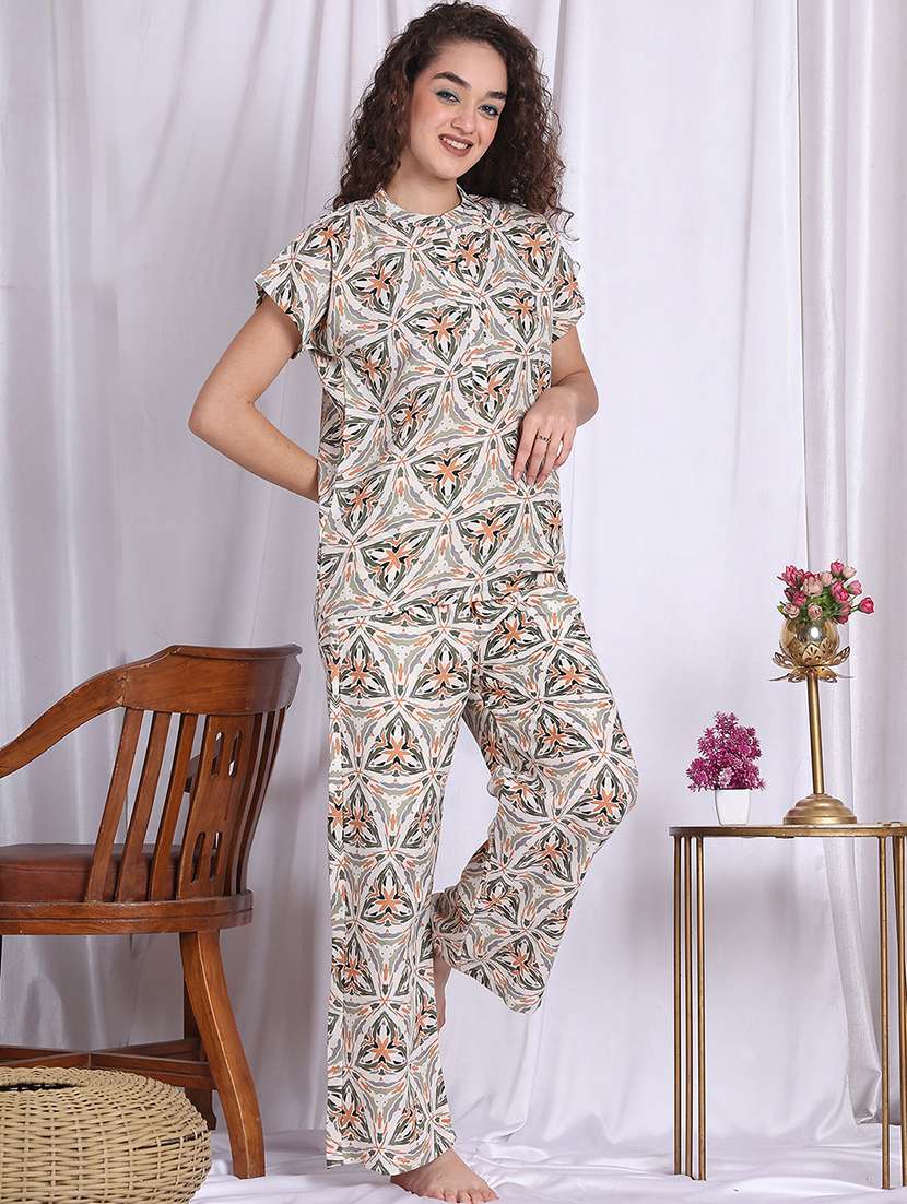 women printed nightwear pyjama set - 22330077 -  Standard Image - 1