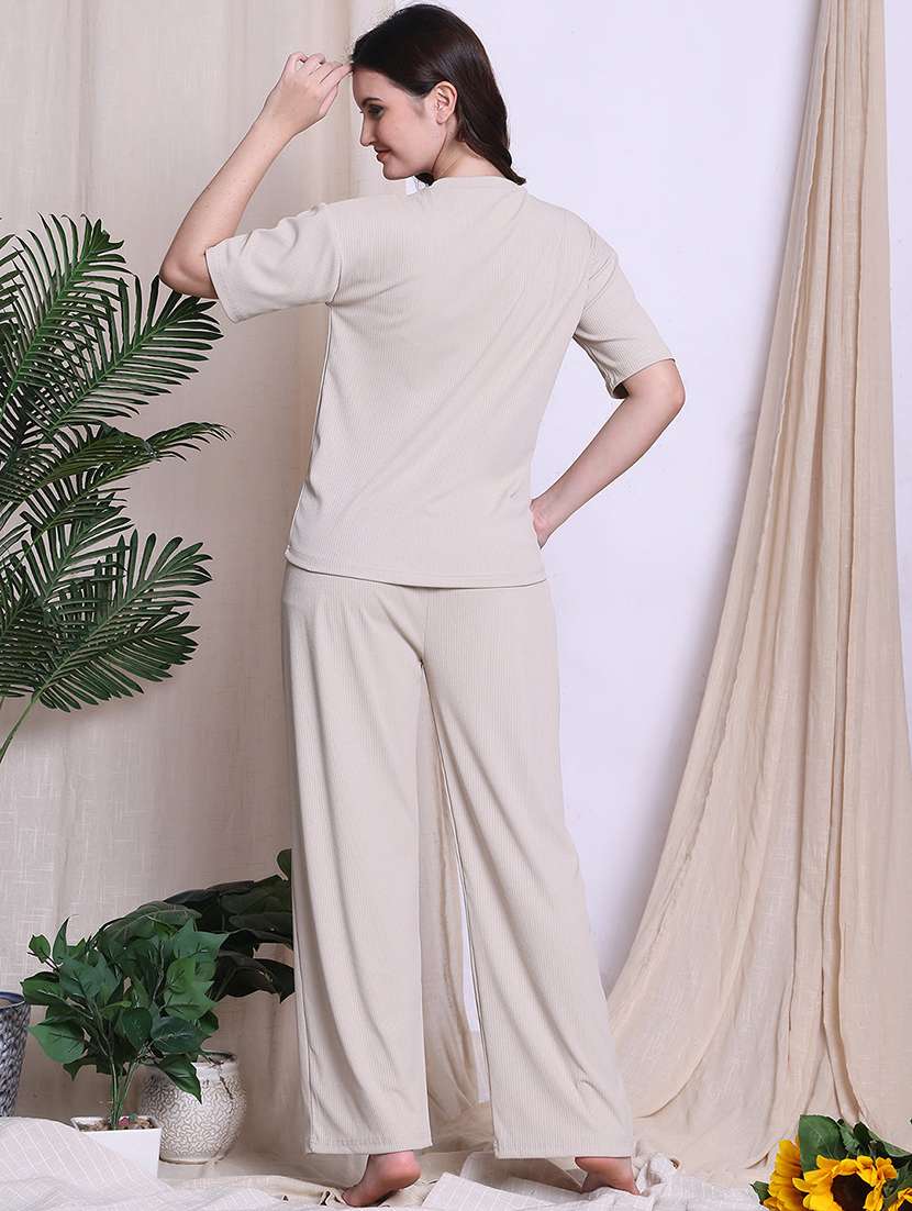 women solid nightwear pyjama set - 22330107 -  Standard Image - 4