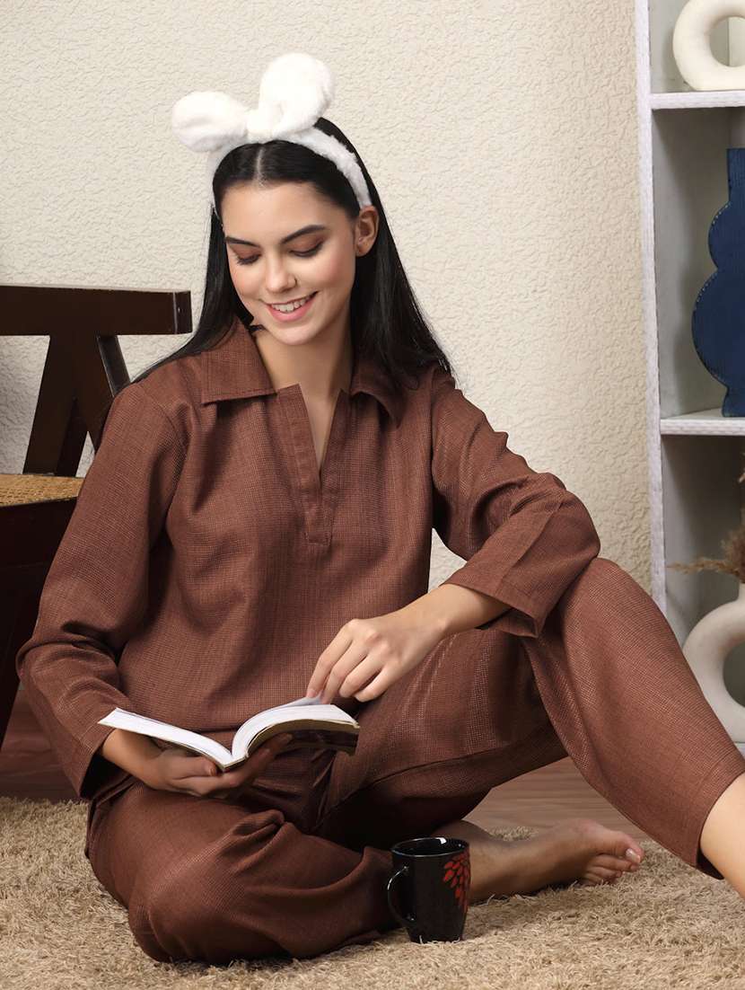 women solid nightwear pyjama set - 22330172 -  Standard Image - 1