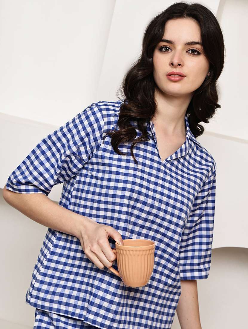 women checkered shorts nightwear set - 22330182 -  Standard Image - 1