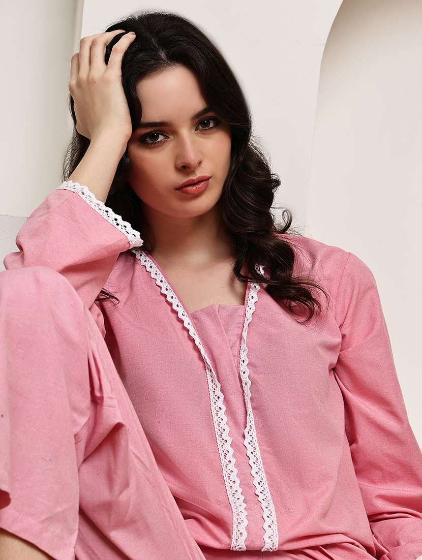 women solid nightwear pyjama set - 22330185 -  Standard Image - 1