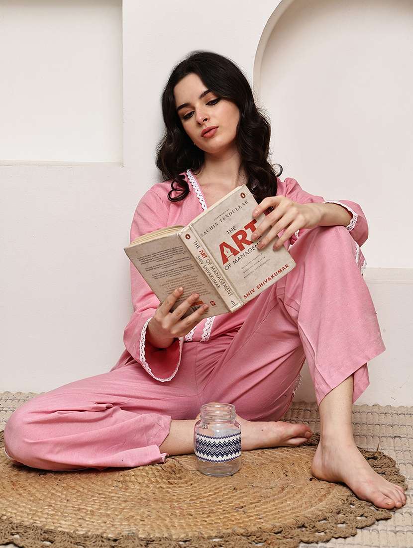 women solid nightwear pyjama set - 22330185 -  Standard Image - 4